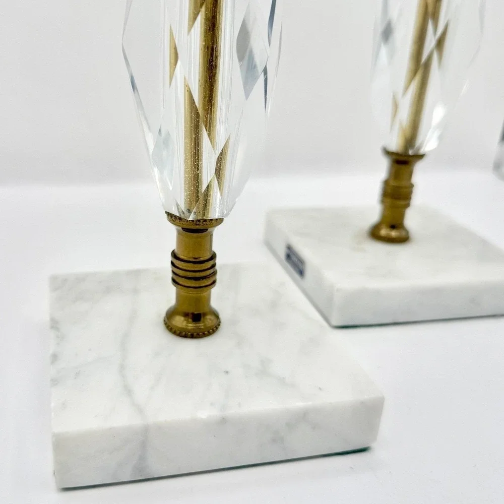 Vintage Marble, Crystal, Brass Italian Candlesticks Italy 10.5